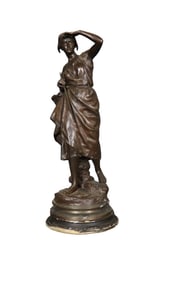 SIGNED E LAURENT BRONZE SCULPTURE TITLED "LA PECHEUSE"