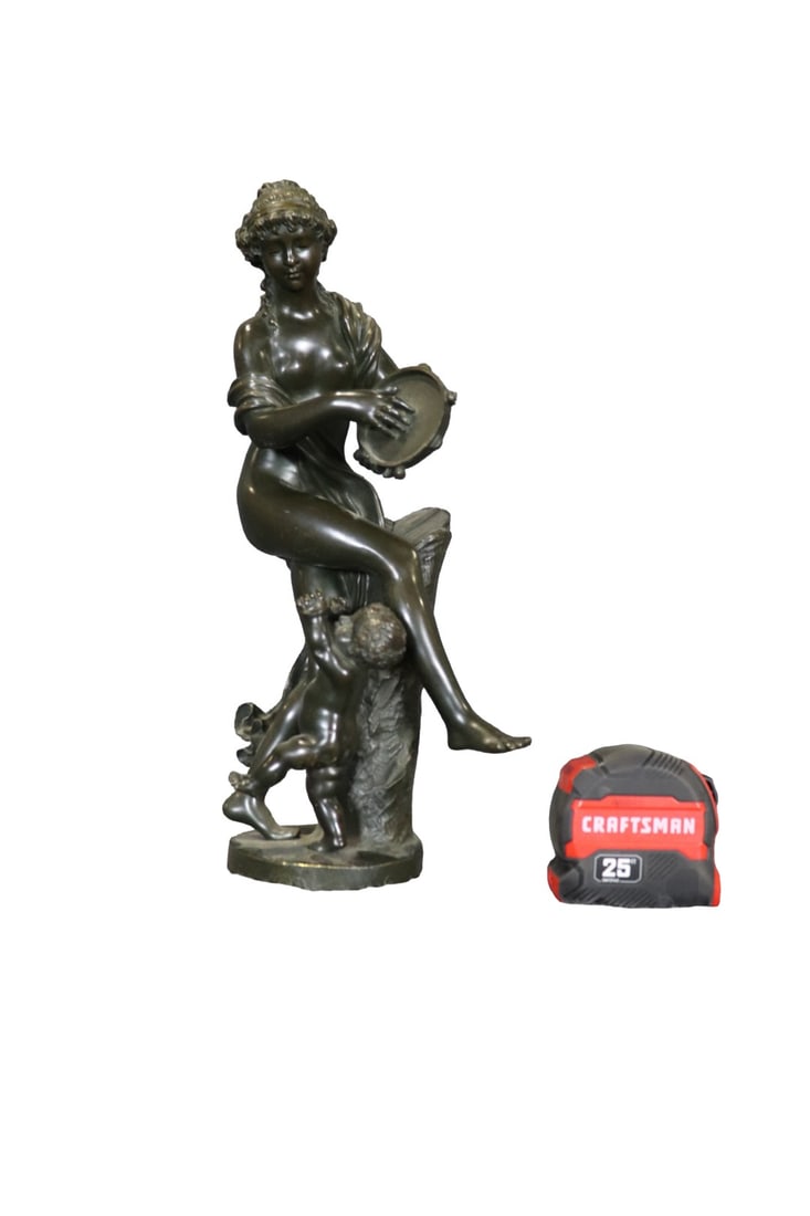 SIGNED CLODION BRONZE SCULPTURE WOMAN & CHILD WITH MUSICAL INSTRUMENTS (1 of 5)