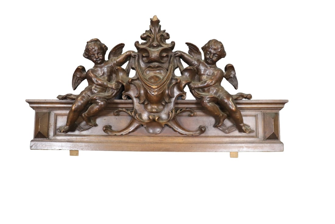 RENAISSANCE REVIVAL STYLE CARVED WOODEN BACK SPLASH: Carved. Wood. 22 1/2" h x 43" w x 12" d.