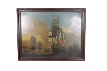 BRITISH NAVAL SHIP PAINTING ATTRIBUTED PETER MONAMY