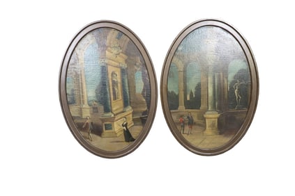 PAIR ANTIQUE CONTINENTAL GRAND TOUR PAINTINGS