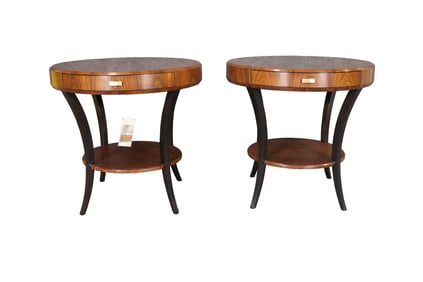 PAIR JONATHAN CHARLES ART DECO INSPIRED ROSEWOOD VENEER 2 TIER TABLES