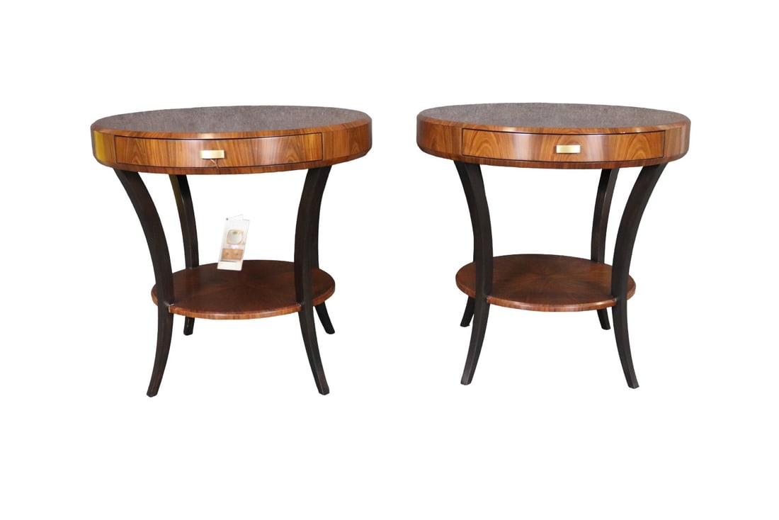 PAIR JONATHAN CHARLES ART DECO INSPIRED ROSEWOOD VENEER 2 TIER TABLES (1 of 10)