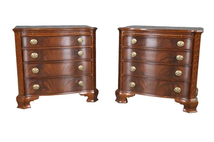PAIR MAHOGANY SERPENTINE FRONT BACHELOR CHESTS