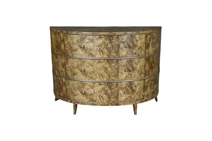 JONATHAN CHARLES BURL WOOD DEMILUNE COMMODE