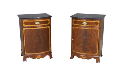 PAIR FAUX MARBLE TOP INLAID NIGHT STANDS
