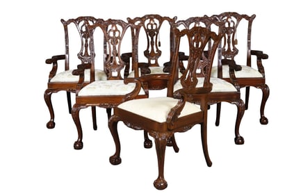 6 SCARBOROUGH HOUSE CARVED ARM CHAIRS
