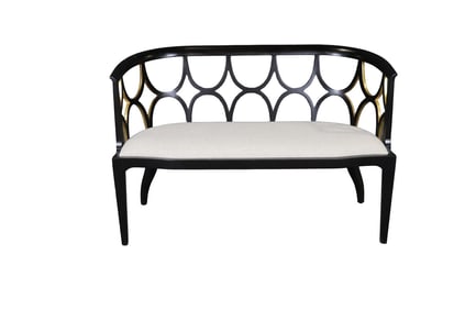 THEODORE ALEXANDER EBONIZED & GILT LOVESEAT