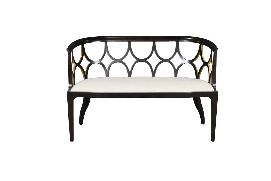 THEODORE ALEXANDER EBONIZED & GILT LOVESEAT (1 of 7)