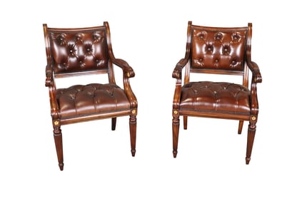 PAIR THEODORE ALEXANDER LEATHER ARM CHAIRS