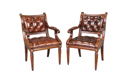 PAIR THEODORE ALEXANDER LEATHER ARM CHAIRS