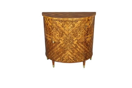 THEODORE ALEXANDER INLAID DEMILUNE COMMODE