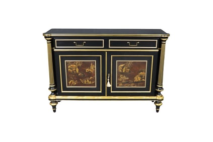 THEODORE ALEXANDER ALTHORP EBONIZED & GILT PAINTED CONSOLE
