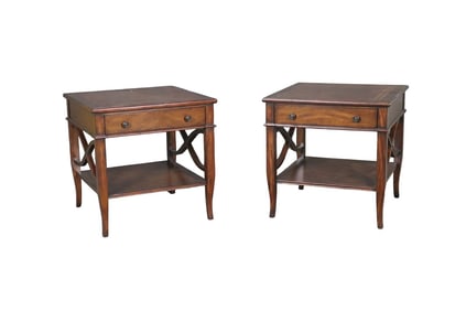 PAIR THEODORE ALEXANDER BANDED 2 TIER END TABLES