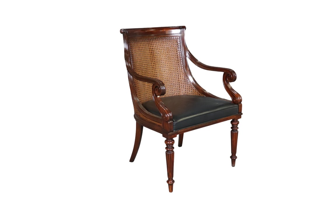 THEODORE ALEXANDER CANE BACK LEATHER ARM CHAIR (1 of 10)