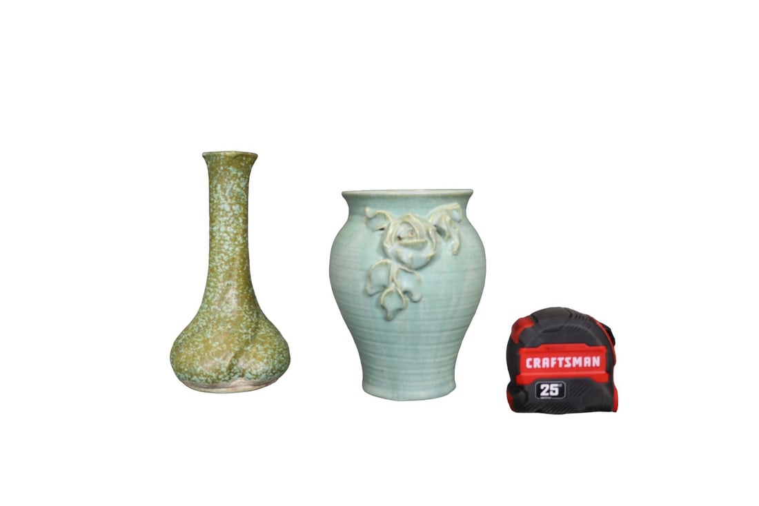 2 GREEN POTTERY VASES (1 of 10)