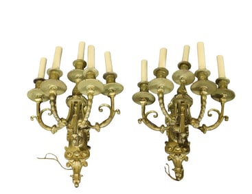 PAIR LOUIS XVI STYLE 5 ARM BRONZE WALL SCONCES