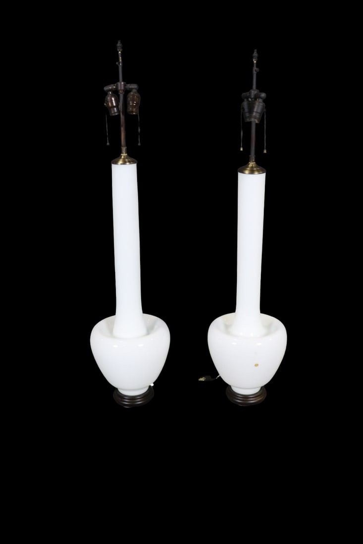 PAIR ITALIAN MURANO STYLE GLASS LAMPS: Italian. 2 lights. 44 1/2" h x 10 1/2" diameter.