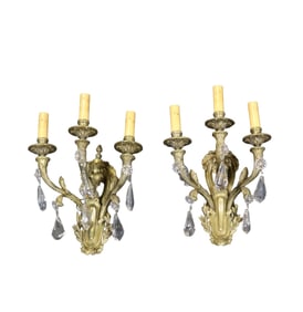 PAIR 3 ARM CRYSTAL SCONCES