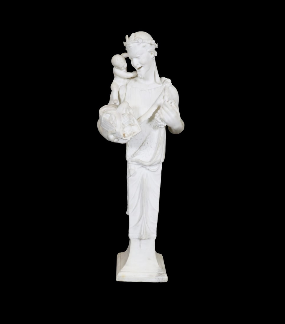 MARBLE SCULPTURE PAN: Marble. 35 1/2" h x 12" w x 12" d.
