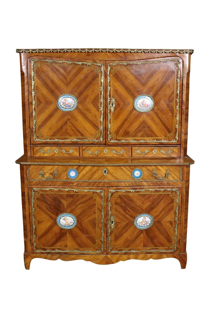 LOUIS XV STYLE BRONZE MOUNTED 2 PIECE CABINET WITH PORCELAIN PLAQUES (1 of 20)