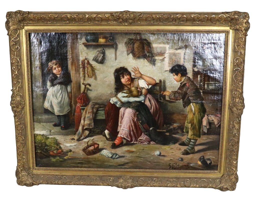 G.F. STEWART PAINTING INTERIOR SCENE WITH CHILDREN (1 of 14)