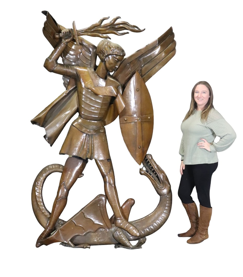 COPPER FIGURE ST MICHAEL SLAYING DRAGON (1 of 8)