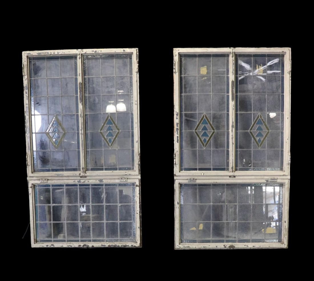 PAIR STAINED GLASS WINDOWS (1 of 9)