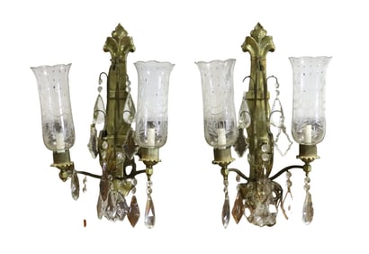 PAIR BRONZE & CRYSTAL 2 ARM SCONCES