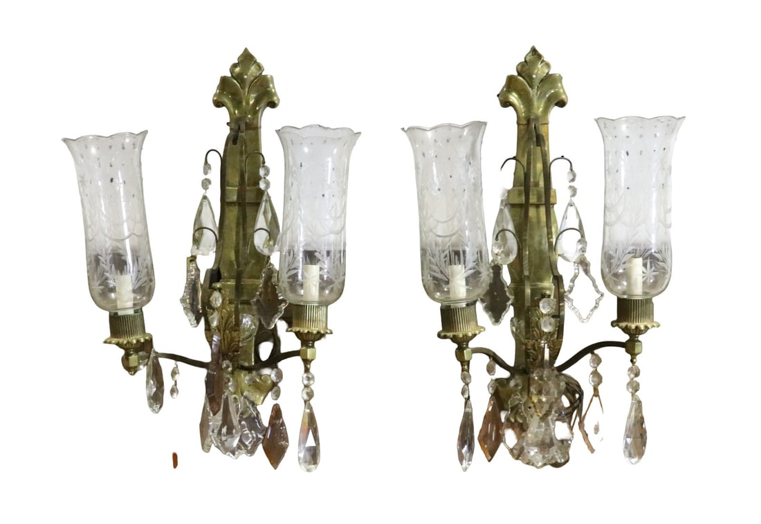 PAIR BRONZE & CRYSTAL 2 ARM SCONCES (1 of 9)