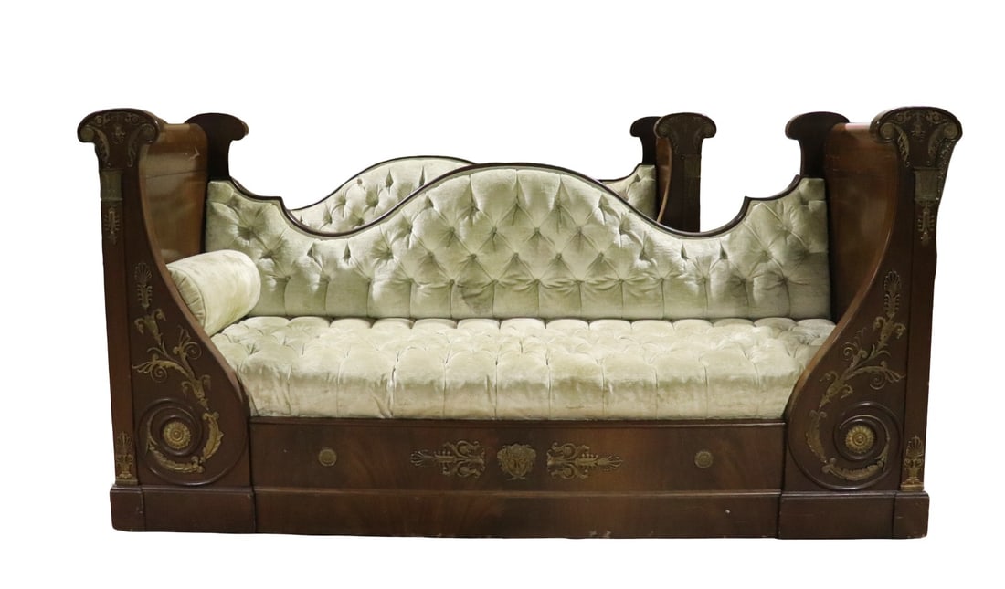 PAIR FRENCH EMPIRE STYLE FLUTED BRONZE MOUNTED DAY BEDS (1 of 20)