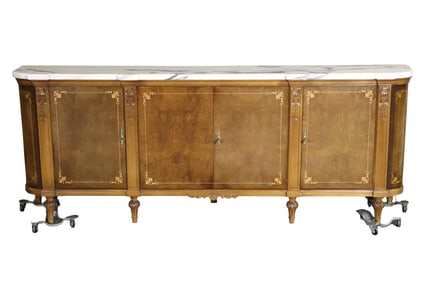 VICTORIAN MARBLE TOP INLAID CREDENZA