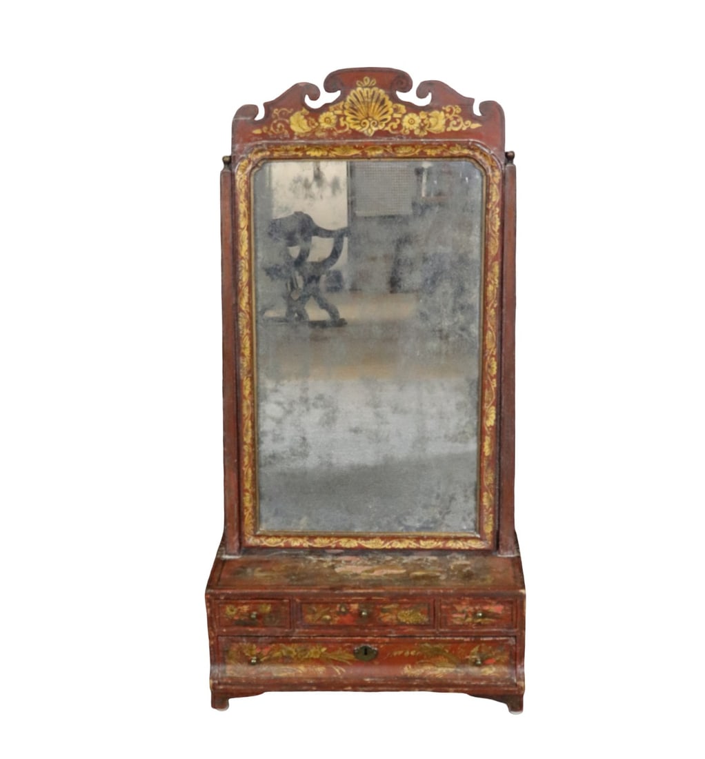 RED LACQUERED ENGLISH QUEEN ANNE DRESSING STAND (1 of 12)