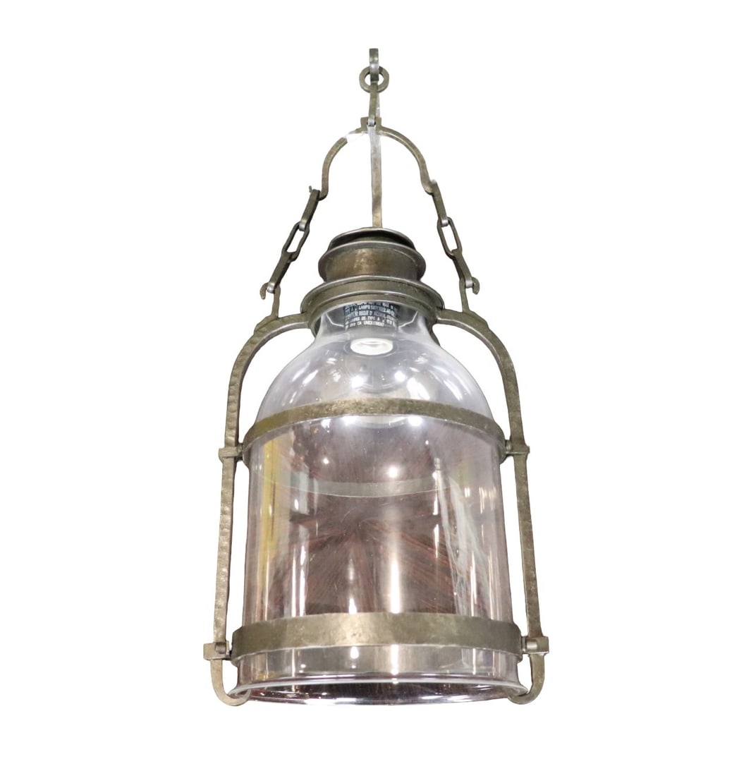 RALPH LAUREN CARRIAGE LAMP: Glass. Wrought iron. Signed. 23 1/2" h x 9 1/2" w x 11" d.