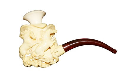 ANTIQUE MEERSCHAUM PIPE 2 REARING HORSES