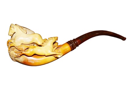 ANTIQUE MEERSCHAUM PIPE 2 GALLOPING HORSES