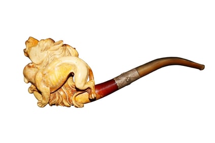 ANTIQUE MEERSCHAUM PIPE PANTHER ATTACKING HORSE