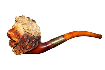 ANTIQUE MEERSCHAUM PIPE LION'S HEAD