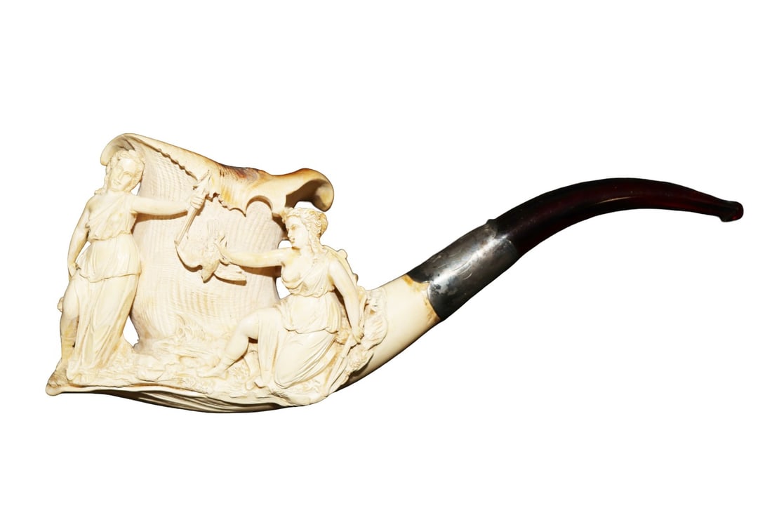 ANTIQUE MEERSCHAUM PIPE 2 SIRENS WITH A LYRE (1 of 7)