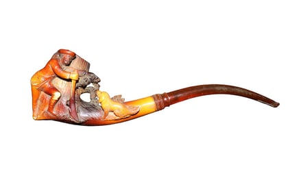 ANTIQUE MEERSCHAUM PIPE HUNTER & DOG