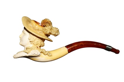 ANTIQUE MEERSCHAUM PIPE SOPHISTICATED LADY WITH HAT