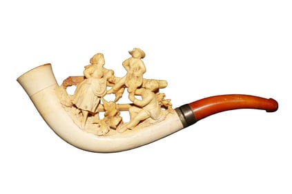 ANTIQUE MEERSCHAUM PIPE OUTDOOR SCENE WITH FIGURES