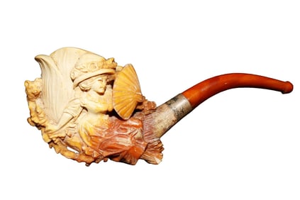 ANTIQUE MEERSCHAUM PIPE LADY WITH FAN