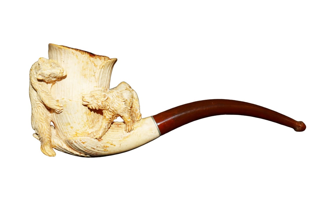 ANTIQUE MEERSCHAUM PIPE 2 BEARS PLAYING (1 of 7)