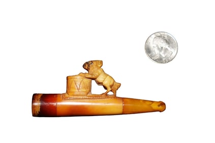 ANTIQUE MEERSCHAUM PIPE PUG DOG PLAYING DRUM