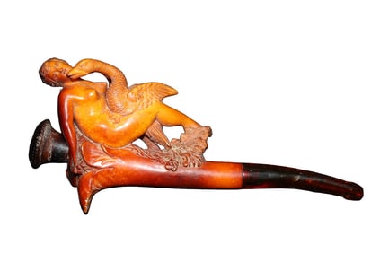 ANTIQUE MEERSCHAUM PIPE NYMPH WITH DUCK
