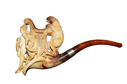 ANTIQUE MEERSCHAUM PIPE NYMPH WITH TIGER