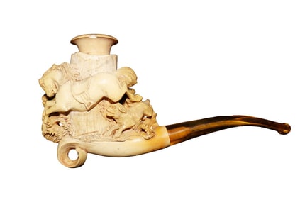 ANTIQUE MEERSCHAUM PIPE PRANCING HORSE WITH DOG