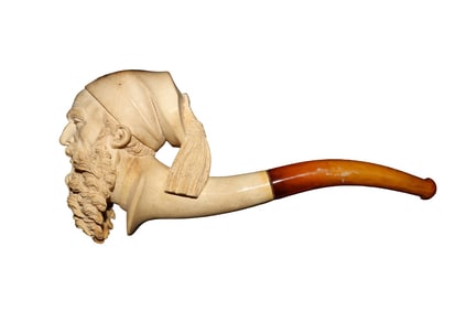 ANTIQUE MEERSCHAUM PIPE OLD MAN HEAD WITH FEZ