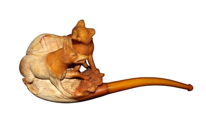 ANTIQUE MEERSCHAUM PIPE 2 FOXES